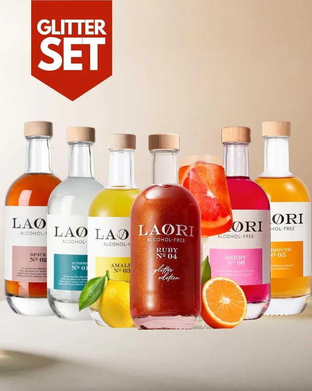 laori-tasting-set-alle-alkoholfreien-alternativen-mit-glitzer-spray-6-flaschen image 1